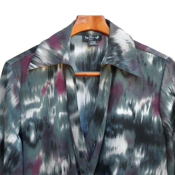 Retro 70's Wing Collar Surplice Long Sleeve Tunic Top Blurred Brushstroke Sz 1X - Picture 5 of 8